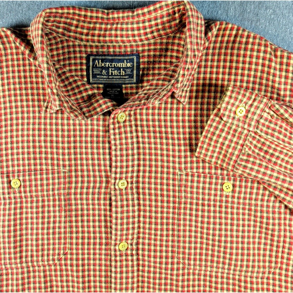 90s Abercrombie Fitch Plaid Flannel Button Shirt Mens XL Red Grunge Gorpcore Y2K